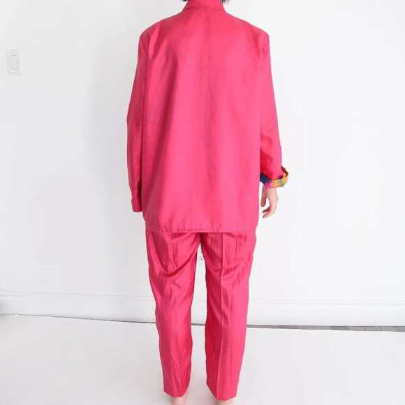 Vintage TanJay 80's Neon Pink Floral Lined  Button Up Two Piece Tracksuit M - Picture 3 of 15